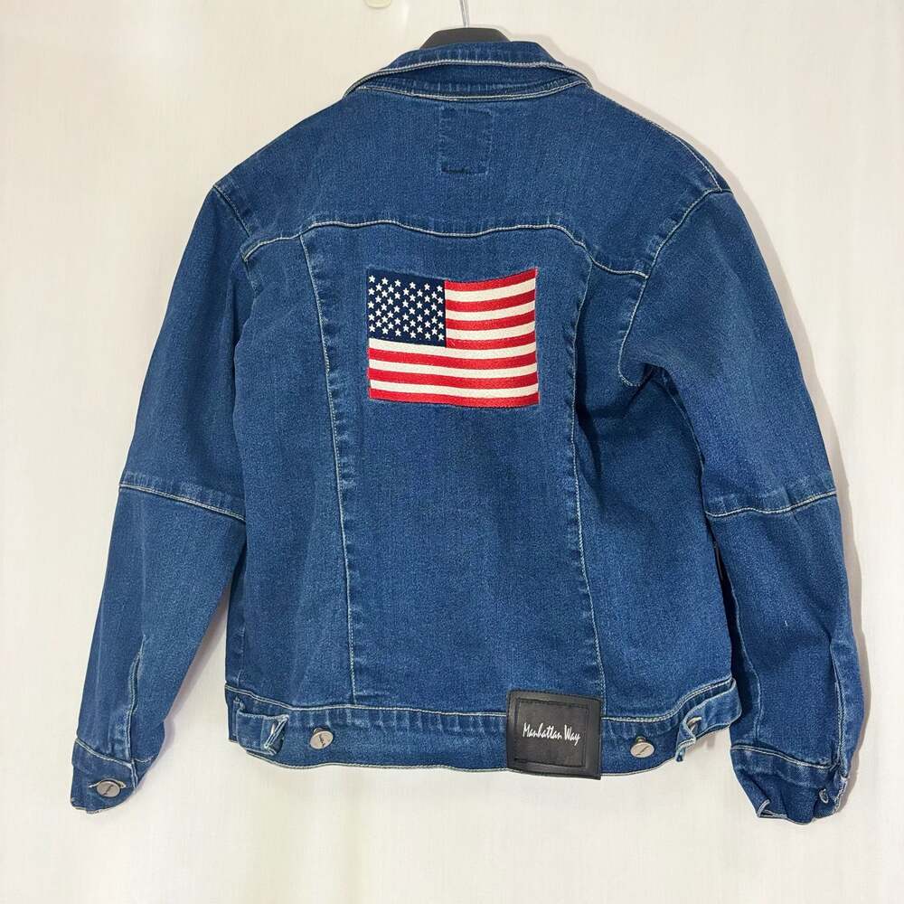 Manhattan Way Unite We Stand USA Flag Embroidered Denim Jacket